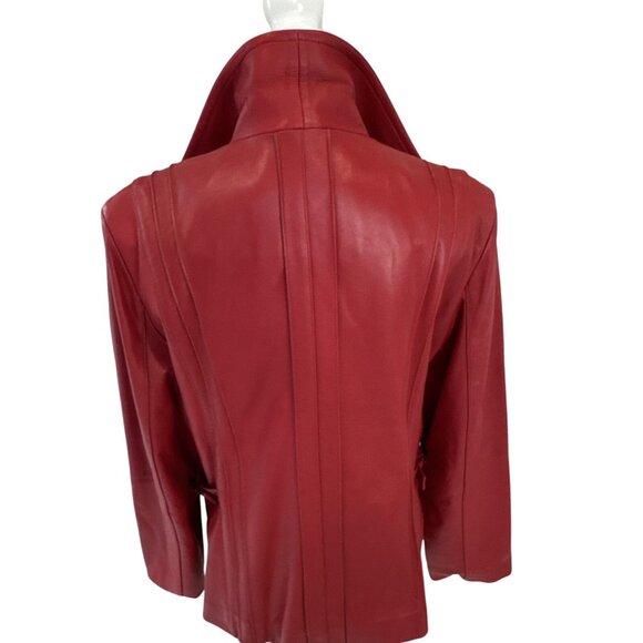 LNR Womens Red Leather Jacket With Zipper Front & High Collar XL - Picture 4 of 14
